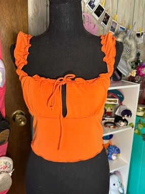Urban Outfitters Bright Orange Ruffle Tie-Front Crop Top